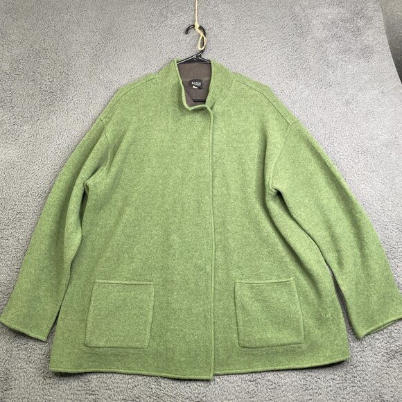 Eileen Fisher Jacket Womens No SIZE Green Lambswool Cotton Blend Button Coat - Picture 1 of 15